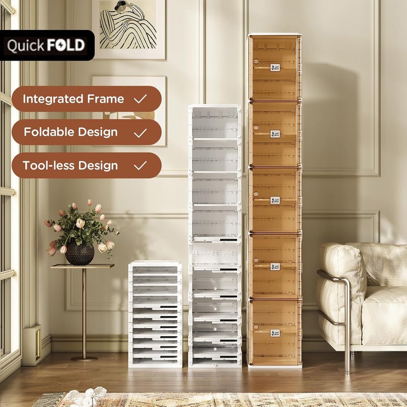 ANTBOX Shoe Organizer Storage Box, Portable Folding Shoe Rack For Closet With Magnetic Clear Door,Large Sneaker Cabinet Bins Sturdy Easy Assembly 10 Layers-10 Grids - Image 2